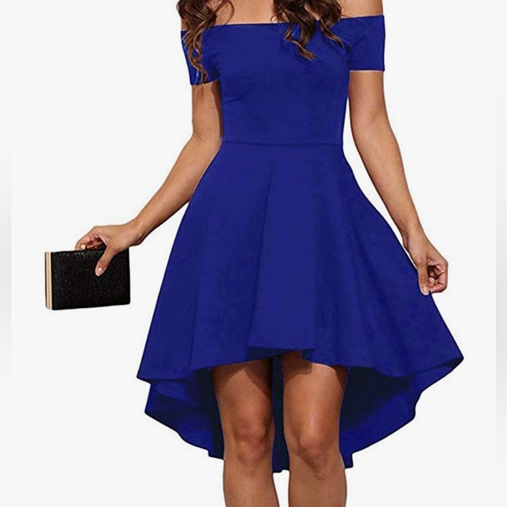 Navy blue off shoulder cocktail dress short sleeve size medium